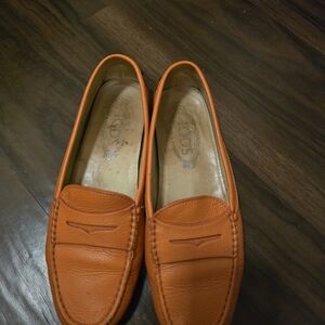 Tod's Orange Leather Penny Loafers for Women